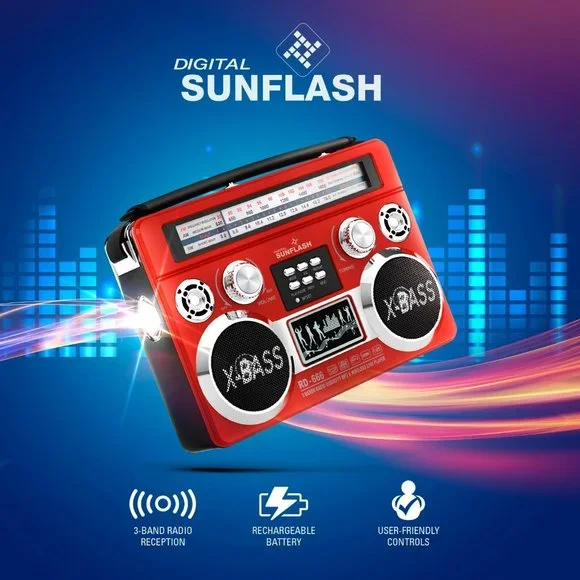Red Portable Retro AM/FM/SW 3-Band Radio With Bluetooth & Flash Light Boombox